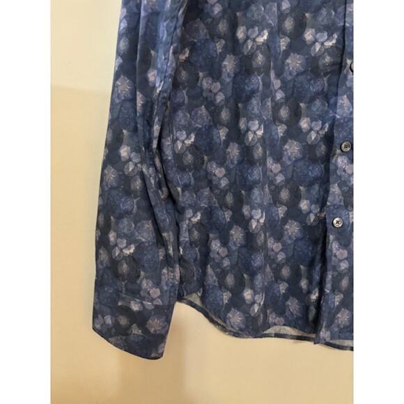 NWT Bugatchi Button Down Shirt Abstract Print Ble Size Large Wrinkle Resistant - Picture 4 of 7